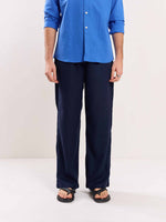 Load image into Gallery viewer, Navy Blue Linen Pull-on Pants
