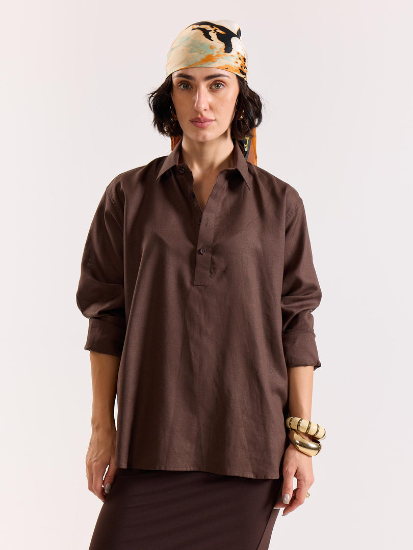 Dark Brown Linen Blend Pullover