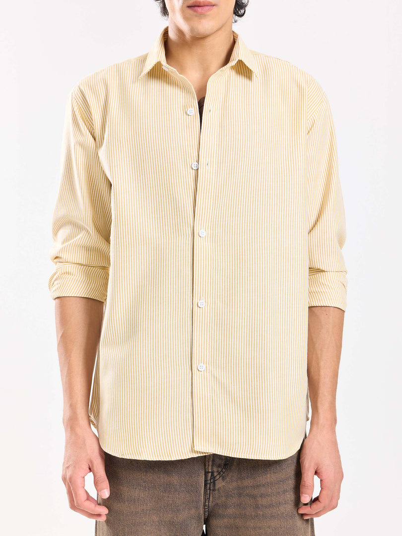 Relaxed Fit Mustard Striped Shirt