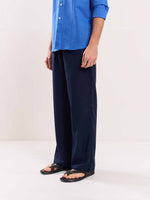 Load image into Gallery viewer, Navy Blue Linen Pull-on Pants
