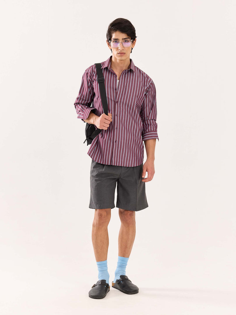 Burgundy Striped Poplin Shirt