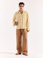 Load image into Gallery viewer, Yellow &amp; White Striped Textured Oversized Shirt