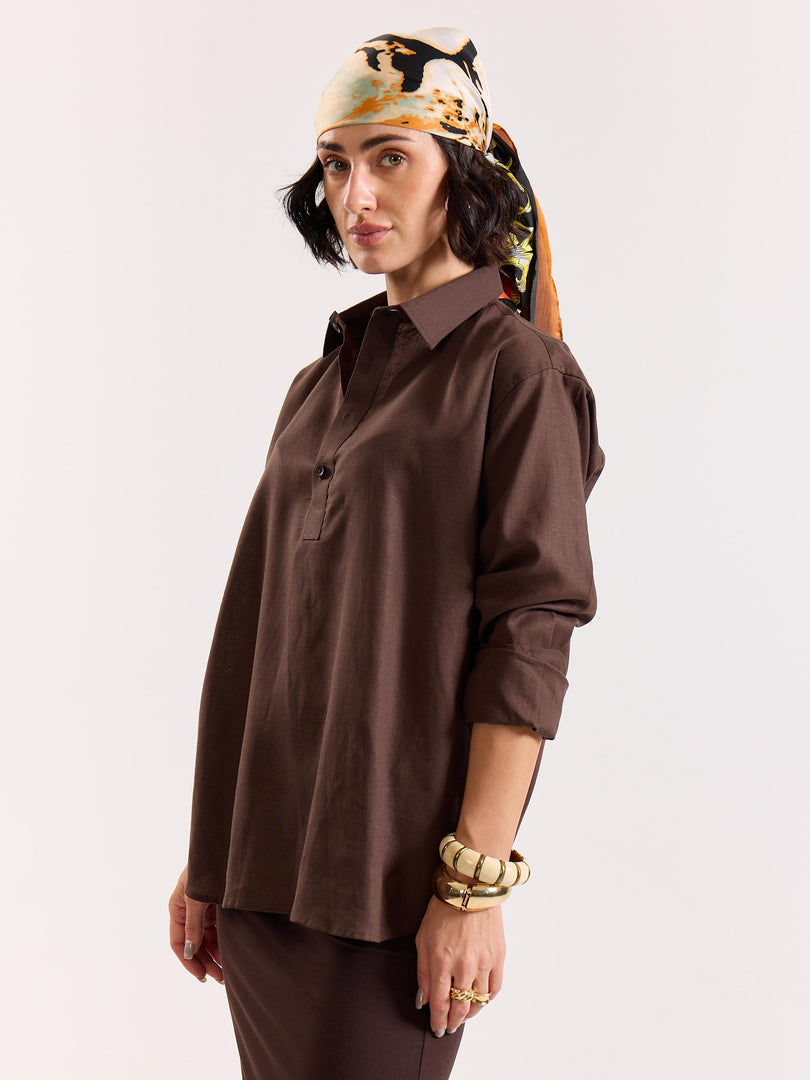 Dark Brown Linen Blend Pullover