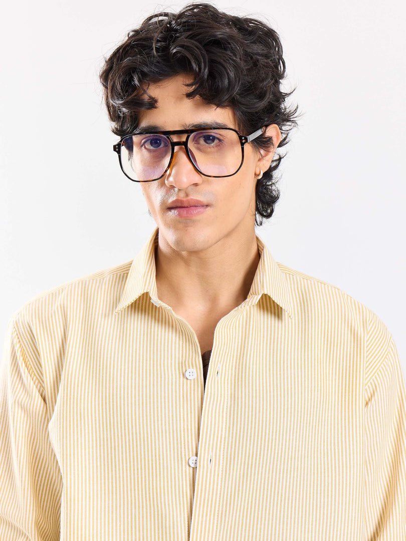 Relaxed Fit Mustard Striped Shirt