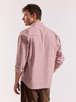 Load image into Gallery viewer, Brown &amp; Pink Seersucker Oversized Cropped Shirt