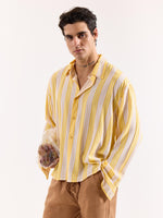 Load image into Gallery viewer, Yellow &amp; White Striped Textured Oversized Shirt