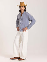 Load image into Gallery viewer, Blue Striped Satin Cropped Shirt