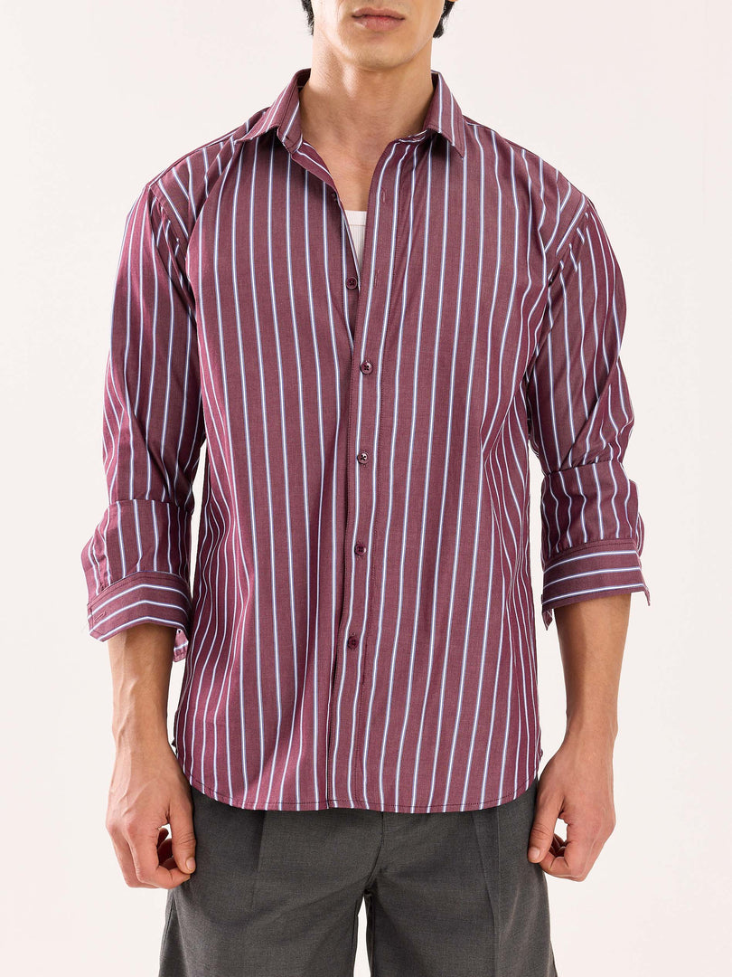 Burgundy Striped Poplin Shirt