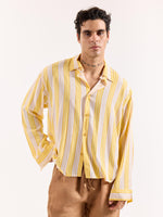 Load image into Gallery viewer, Yellow &amp; White Striped Textured Oversized Shirt