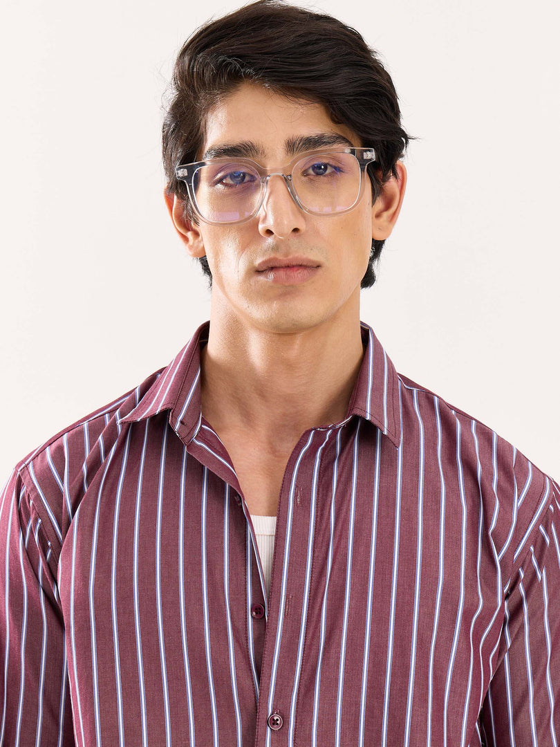 Burgundy Striped Poplin Shirt