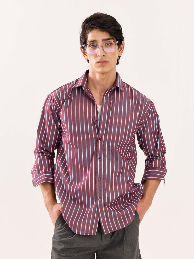 Burgundy Striped Poplin Shirt