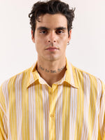 Load image into Gallery viewer, Yellow &amp; White Striped Textured Oversized Shirt