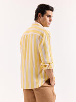 Load image into Gallery viewer, Yellow &amp; White Striped Textured Oversized Shirt