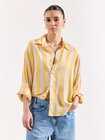 Load image into Gallery viewer, Yellow &amp; White Striped Textured Oversized Shirt