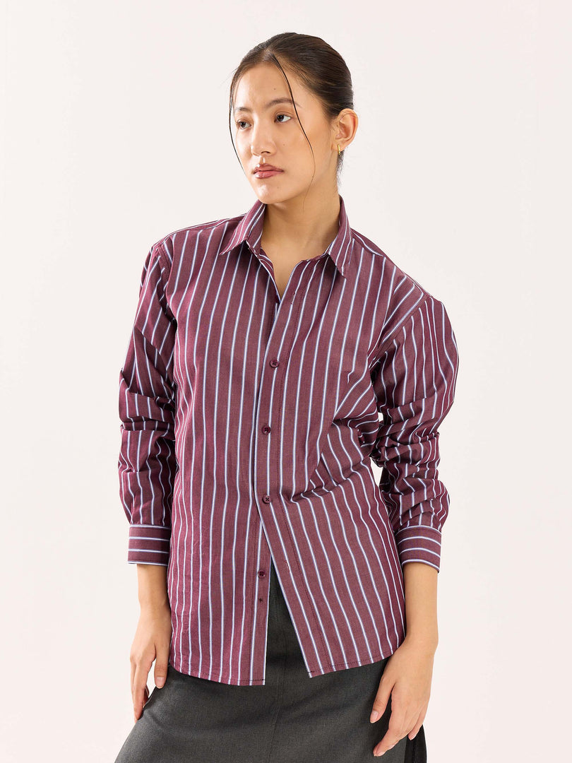 Burgundy Striped Poplin Shirt