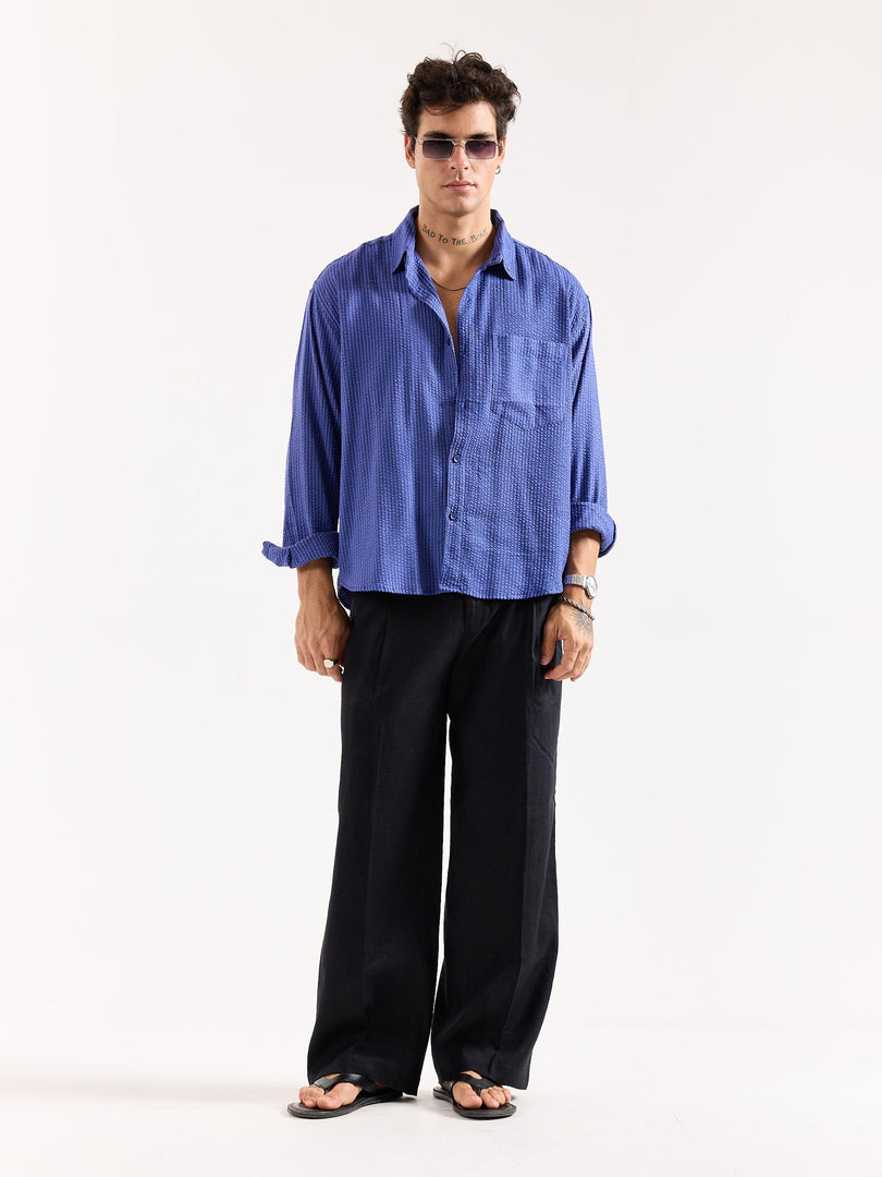 Royal Blue Seersucker Oversized Shirt