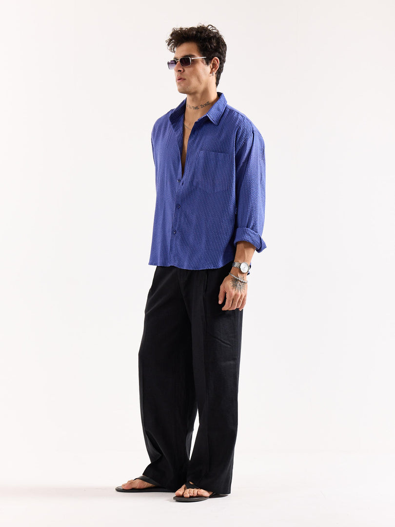 Royal Blue Seersucker Oversized Shirt