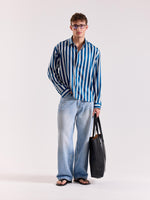 Load image into Gallery viewer, Blue &amp; White Striped Drape Shirt