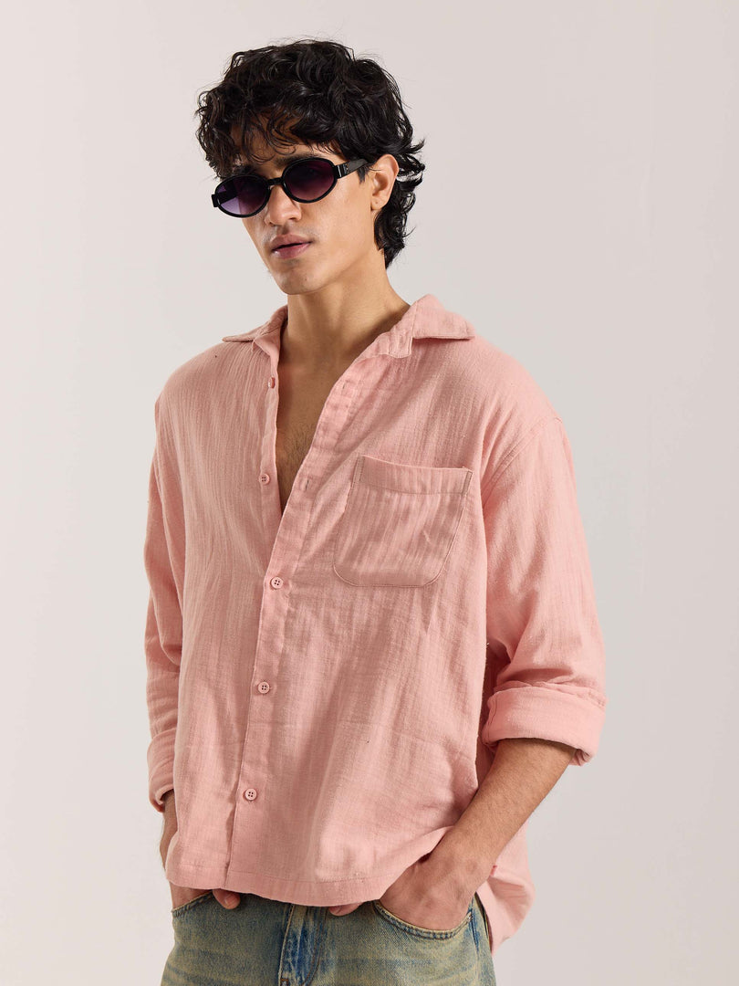 Salmon Pink Gauze Holiday Shirt
