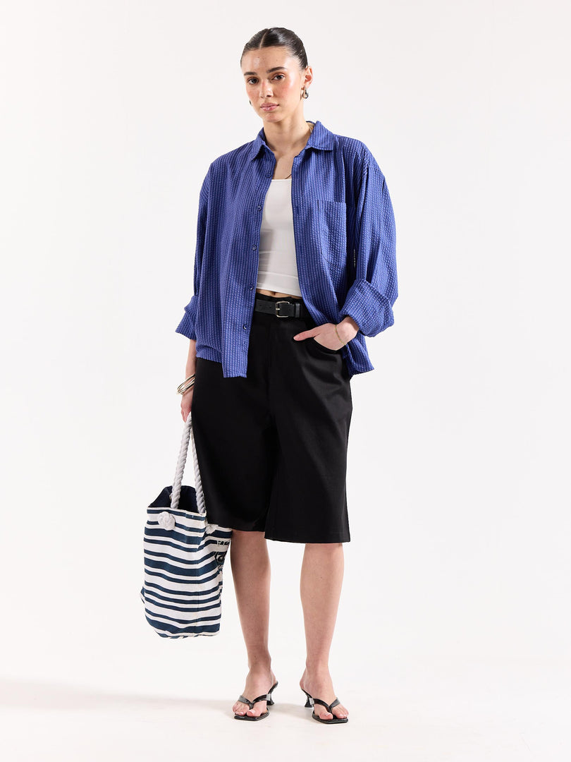 Royal Blue Seersucker Oversized Shirt
