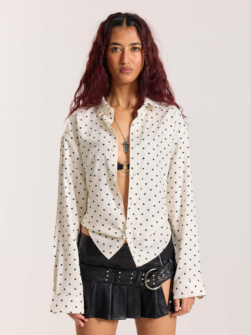 Polka Dot Oversized Cropped Shirt