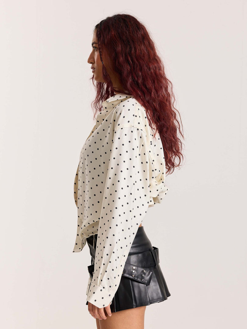 Polka Dot Oversized Cropped Shirt