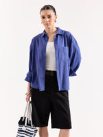 Load image into Gallery viewer, Royal Blue Seersucker Oversized Shirt