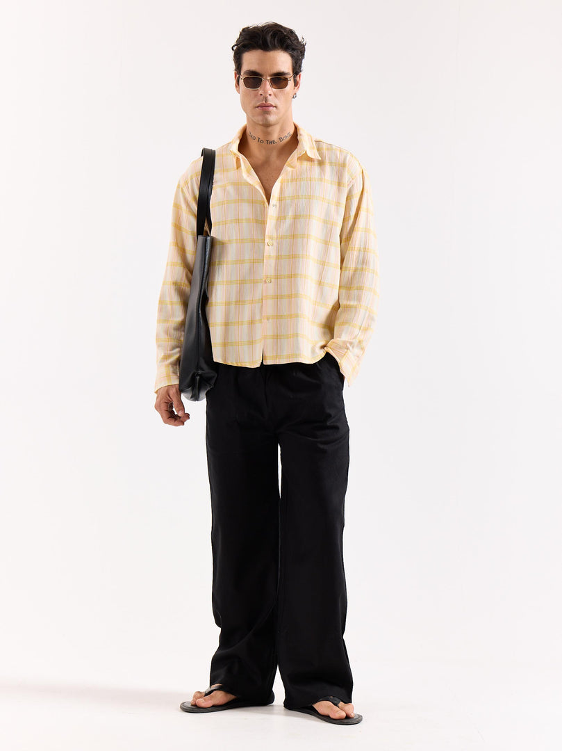 Yellow & Pink Checked Textured Oversized Shirt