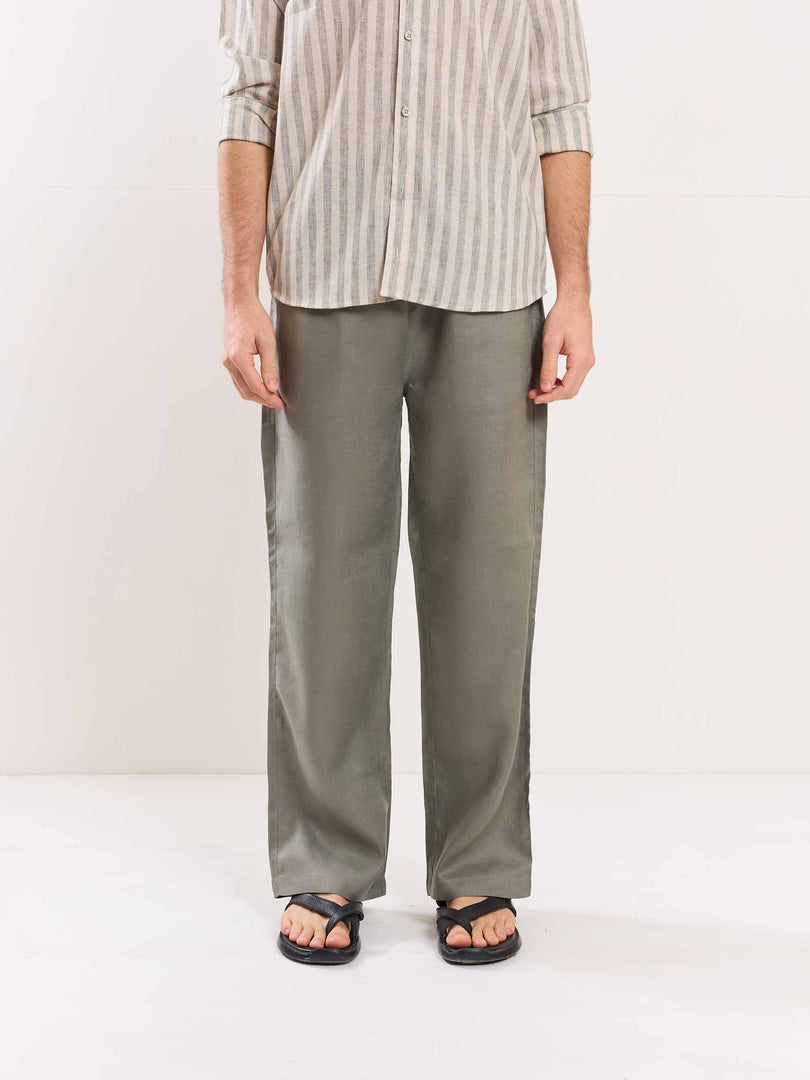 Grey Linen Pull-on Pants