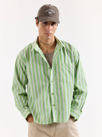 Load image into Gallery viewer, Light Green Striped Poplin Oversized Shirt