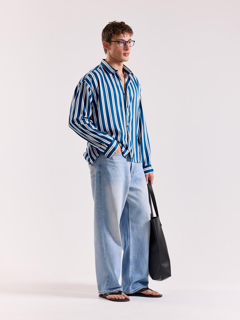 Blue & White Striped Drape Shirt