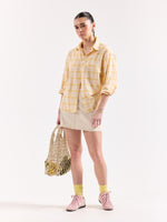 Load image into Gallery viewer, Yellow &amp; Pink Checked Textured Oversized Shirt