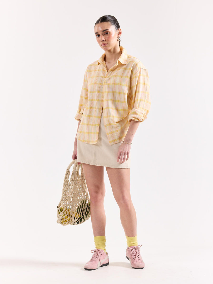 Yellow & Pink Checked Textured Oversized Shirt