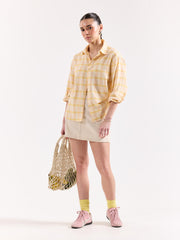 Yellow & Pink Checked Textured Oversized Shirt