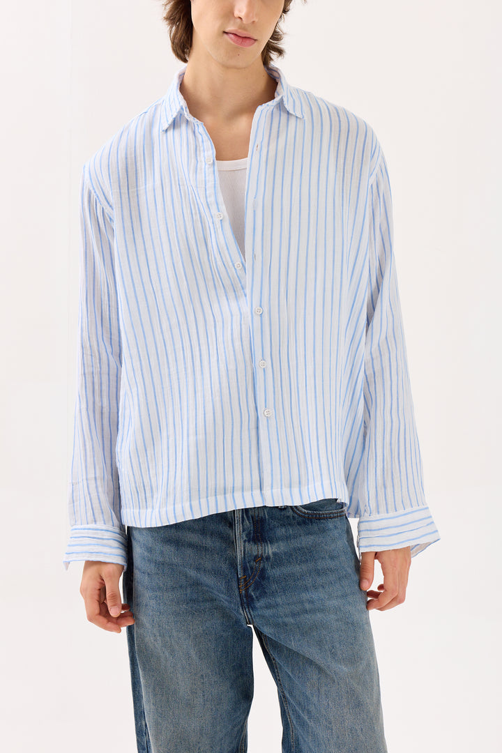 Blue & White Striped Gauze Holiday Shirt