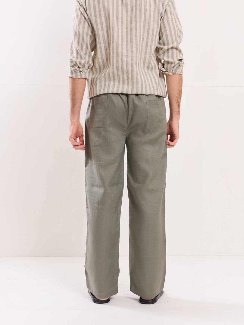 Grey Linen Pull-on Pants