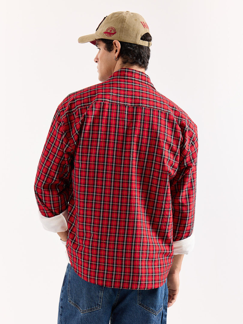 Red & Black Checkered Seersucker Oversized Shirt