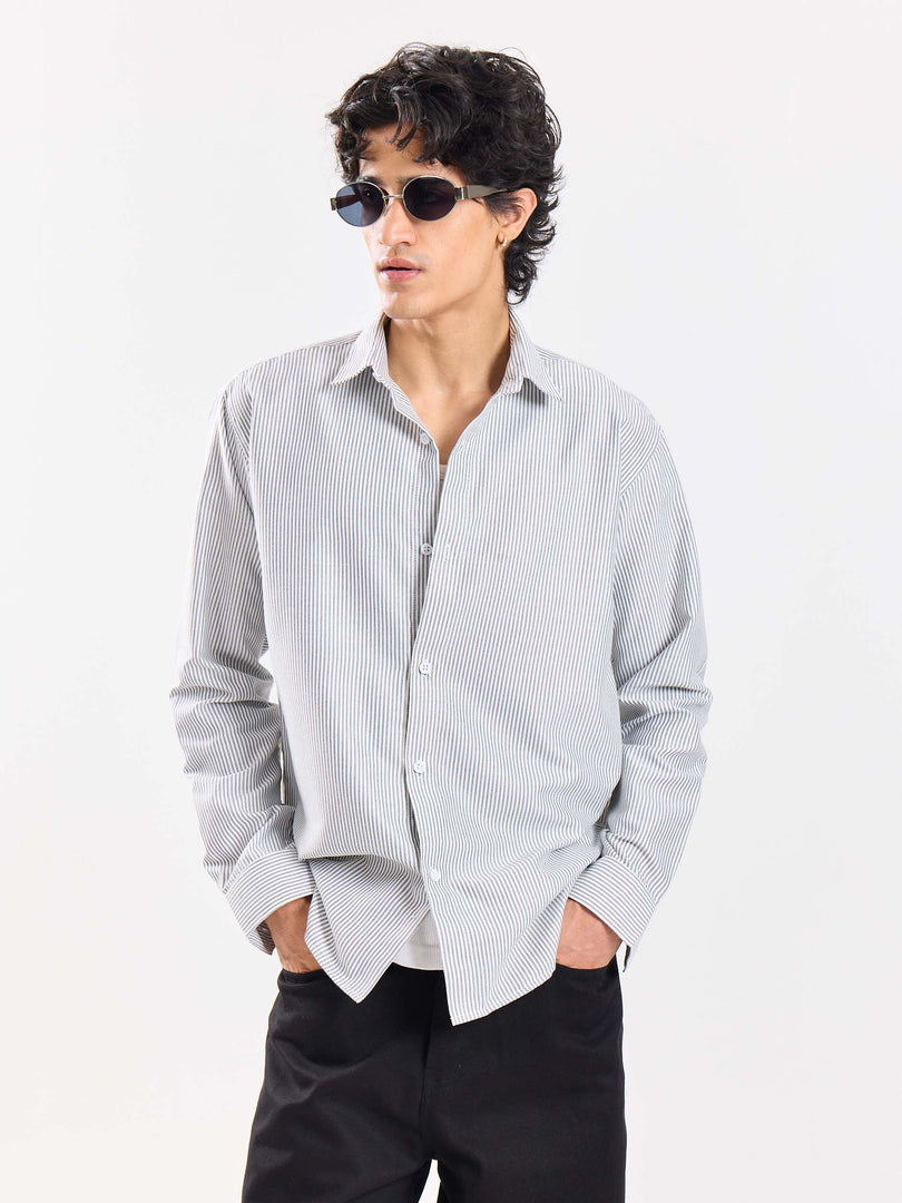 Relaxed Fit Black Striped Shirt