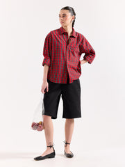 Red & Black Checkered Seersucker Oversized Shirt