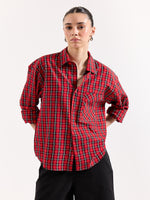 Load image into Gallery viewer, Red &amp; Black Checkered Seersucker Oversized Shirt