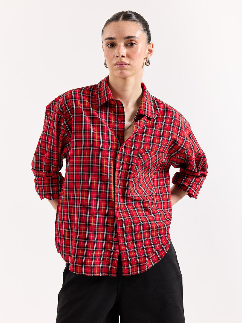 Red & Black Checkered Seersucker Oversized Shirt