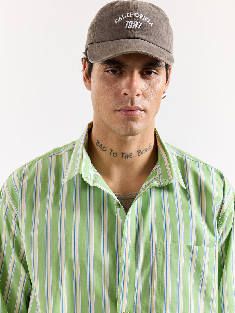 Light Green Striped Poplin Oversized Shirt