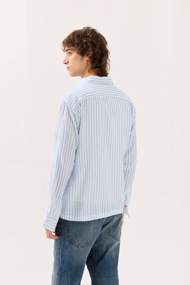 Blue & White Striped Gauze Holiday Shirt