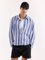 Load image into Gallery viewer, Royal Blue &amp; White Striped Textured Oversized Shirt