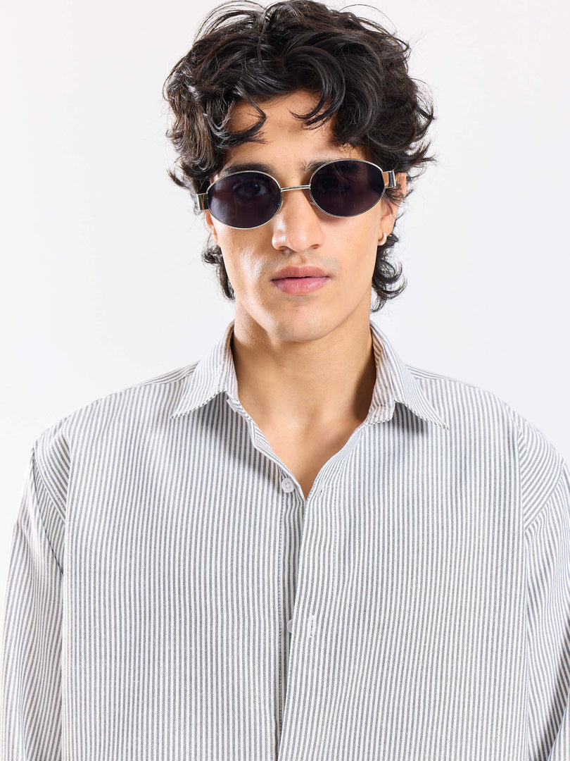 Relaxed Fit Black Striped Shirt