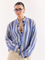 Load image into Gallery viewer, Royal Blue &amp; White Striped Textured Oversized Shirt