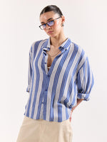 Load image into Gallery viewer, Royal Blue &amp; White Striped Textured Oversized Shirt