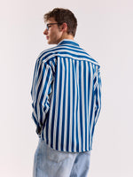 Load image into Gallery viewer, Blue &amp; White Striped Drape Shirt
