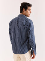 Load image into Gallery viewer, Dark Blue Pinstriped Poplin Oversized Shirt