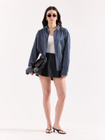 Load image into Gallery viewer, Dark Blue Pinstriped Poplin Oversized Shirt